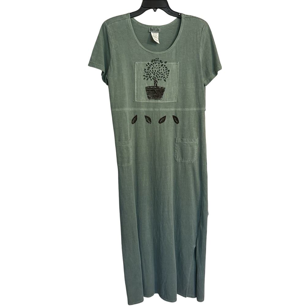 Nina Piccalino Women’s Maxi Green Dress Size 12 Tree Pockets Boho Garden Pockets